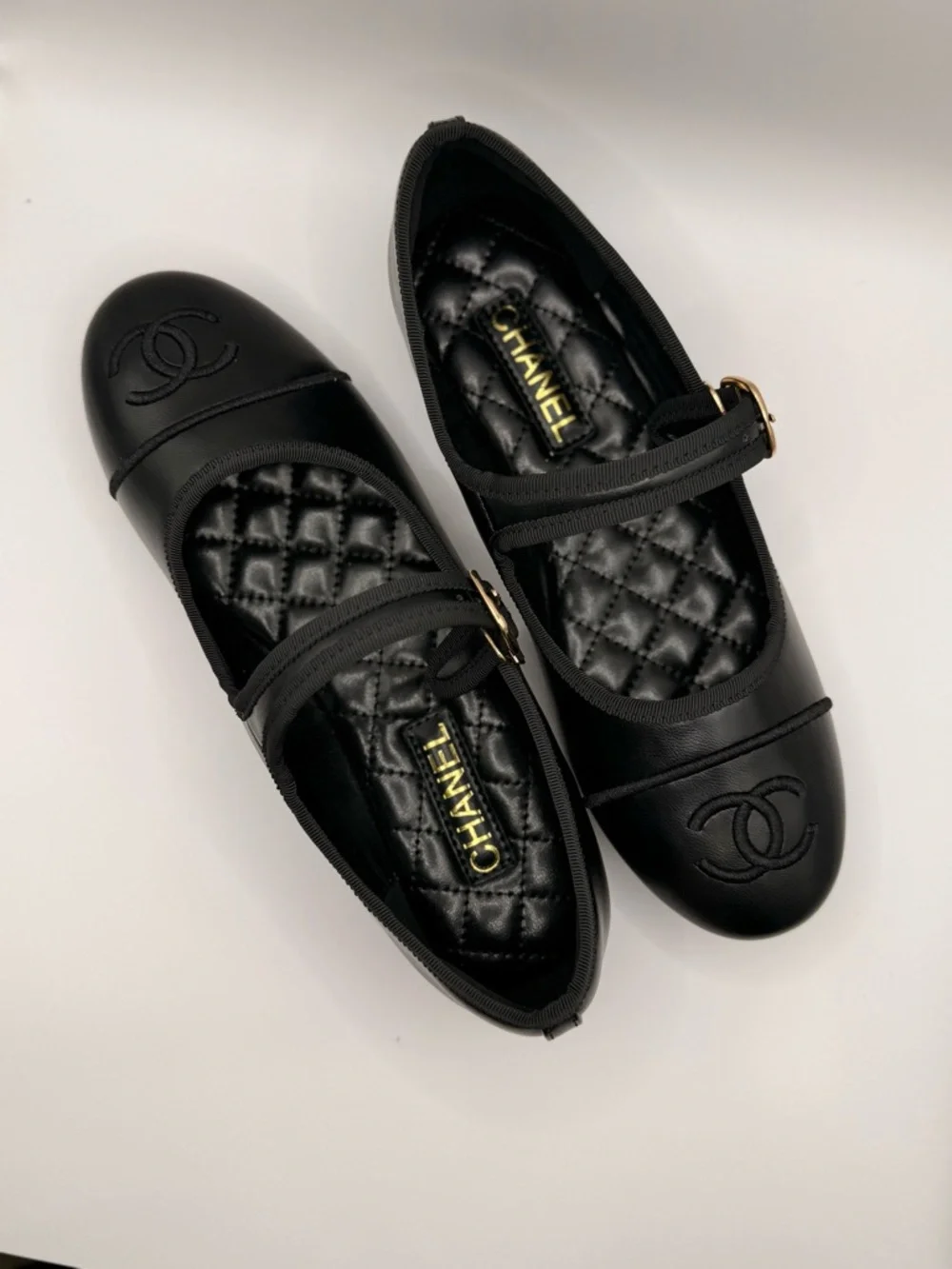 CHANEL Black Quilted Mary Jane Flats with Gold Buckle 38 - Picture 3 of 4